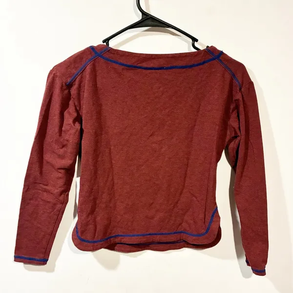 Free People Red Blue Stitched Cropped Crewneck Long Sleeve Top Size XS - Image 5