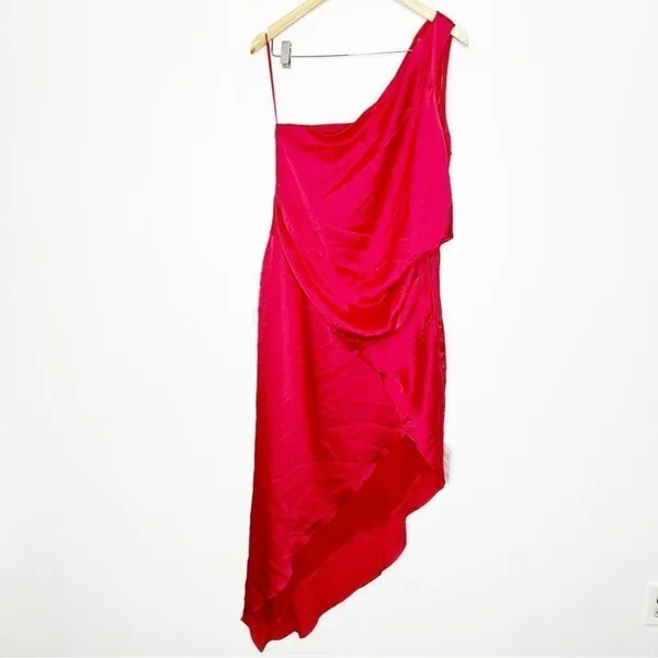 ASOS DESIGN satin one shoulder drape midi‎ dress in red womens size 8 C27 - Image 4