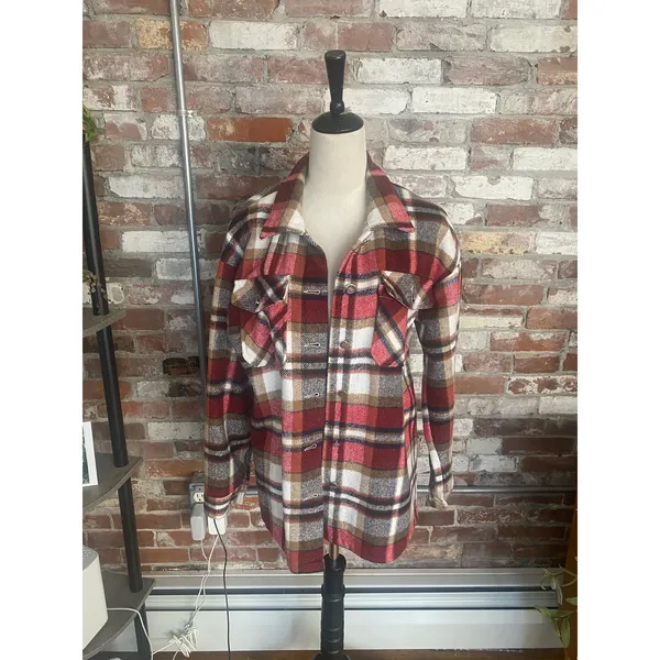 Dokotoo Button Down Shacket Boyfriend Long Sleeve Oversized Plaid Size M - Image 2