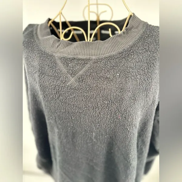 Aerie Chilled Out Brushed Fleece Sweatshirt Side Splits Small Black - Image 7