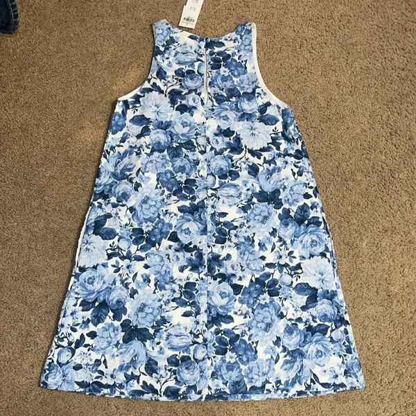 Abercrombie & Fitch High Neck Linen Blend Mini Dress Blue‎ White Floral XXS - Image 7