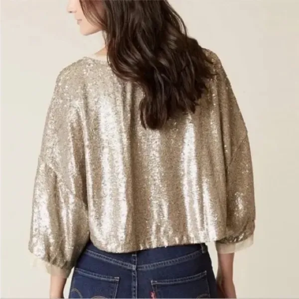 Free People Champagne Dreams Mini Sequin Dolman Sleeve Top XS - Image 5