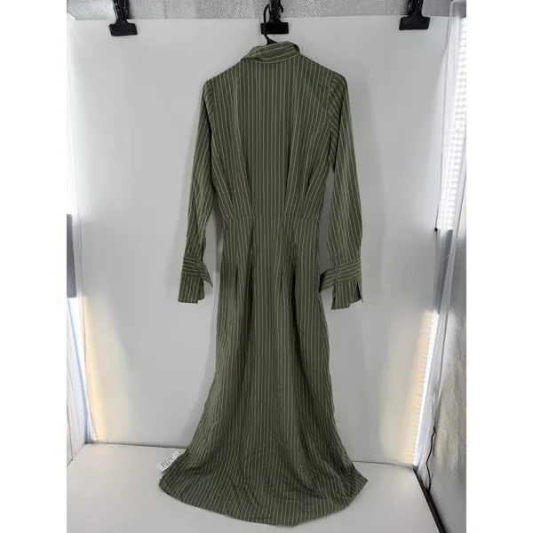 ASOS Shirt Dress Olive Green Pinstripe Maxi SZ 0 Safari Scandi Utility Military - Image 9