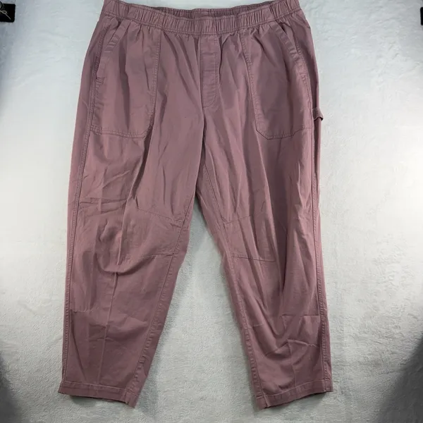 Old Navy 2X High Waisted Pulla Utility Pants Comfort Casual Pull On Pink‎ Barrel - Image 3