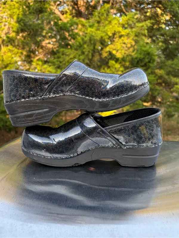 Sanita Professional Black Multicolor Glitter Patent Leather Danish Clogs Sz 40 - Image 2