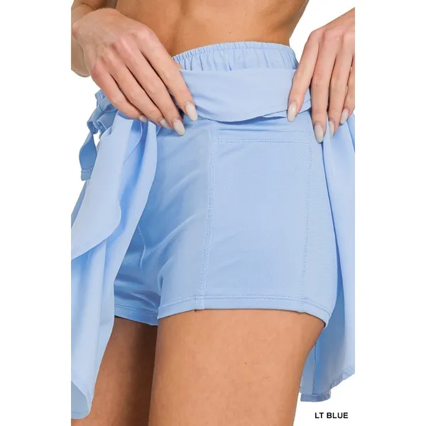 Zenana Soft Woven Active Skorts with Pockets - Lt. Blue - Large - Image 8