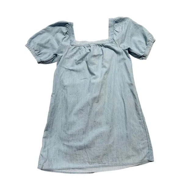 Old Navy Chambray Dress Womens S Light Blue Excellent Puff Sleeve Square Neck - Image 5