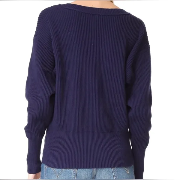 Free People‎ Navy Blue Allure Rib Knit Slouchy V-Neck Pullover Sweater Size XS - Image 7
