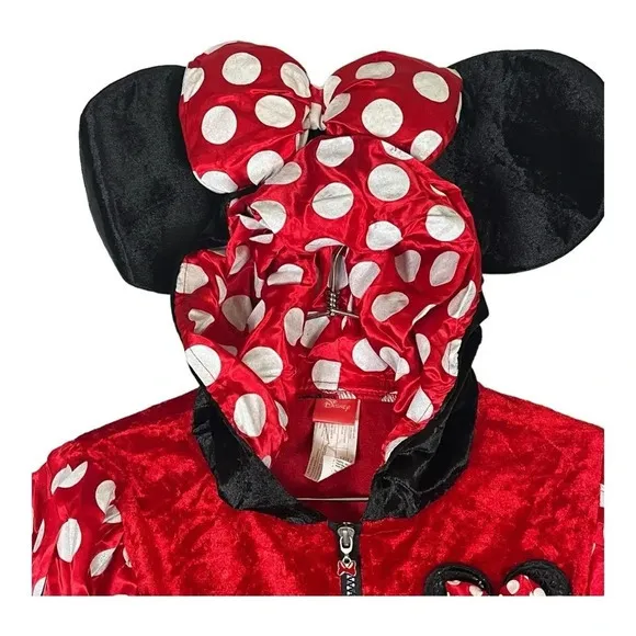 Disney Minnie Mouse Costume Hoodie Adult Small Red Polka‎ Dot 3D Ears Bow Zip Up - Image 6