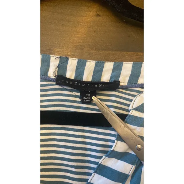 Jane + Delancey Striped Tunic Womens Size 2X Blue White Roll Tab Rayon Oversized - Image 5