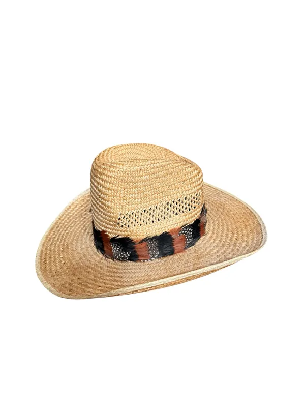 Vtg. Hush Puppies woven straw western cowboy hat - Image 2