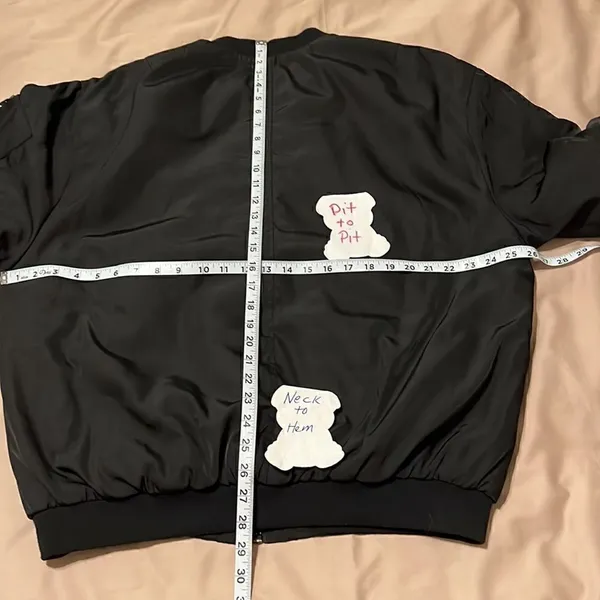 Article size M black with orange lining zip front bomber jacket EUC Size M - Image 13