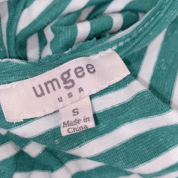 UMGEE green striped shirt dress with pockets size small - Image 5