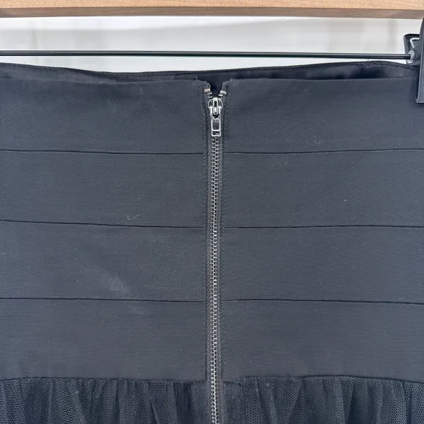 Vera Wang Black Illusion Stripe Strapless Tulle Ribbon‎ Cocktail Midi Dress SZ 6 - Image 4