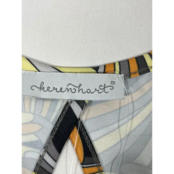 Keren Hart Dress‎ Women S Yellow Grey Abstract Swirl Fit/Flare Keyhole Boho 70's - Image 5
