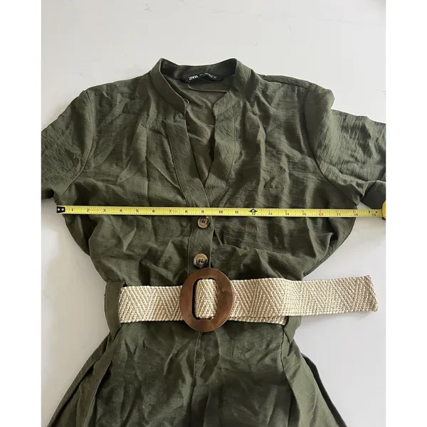 Zara Belted Short Sleeve Jumpsuit Dark khaki Size Medium - Image 7