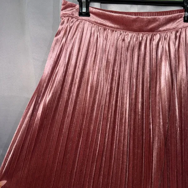 Papermoon Pleated Velvet Pull On Midi Skirt Womens L Pink Rose Shimmer Coquette - Image 4