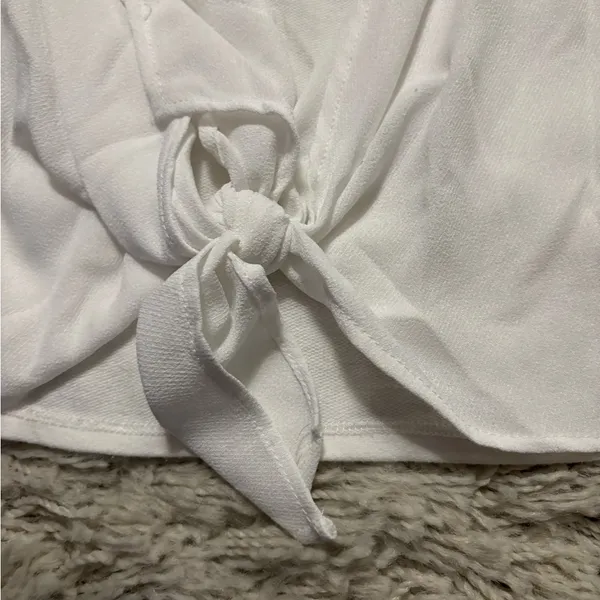 Zara Elegant White Cut Out Tie-Back Blouse Size S - Image 6