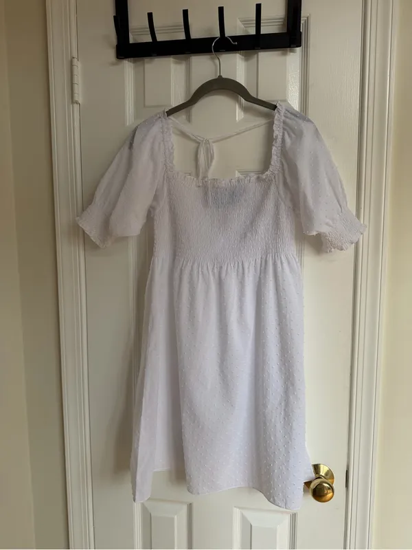 Hill House Home Athena Nap Dress White Swiss Dot Cotton Mini XS - Image 11