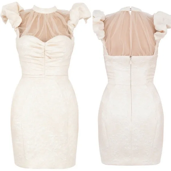 House of CB 'Cherelle' Ivory Jacquard Puff Sleeve Dress size Large NWOT‎ - Image 2