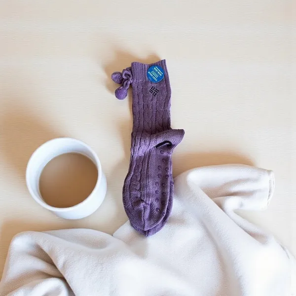 Columbia Cozy Socks Women's Lavender‎ Purple Pom Pom Non-Skid One Pair Size 4-10 - Image 4