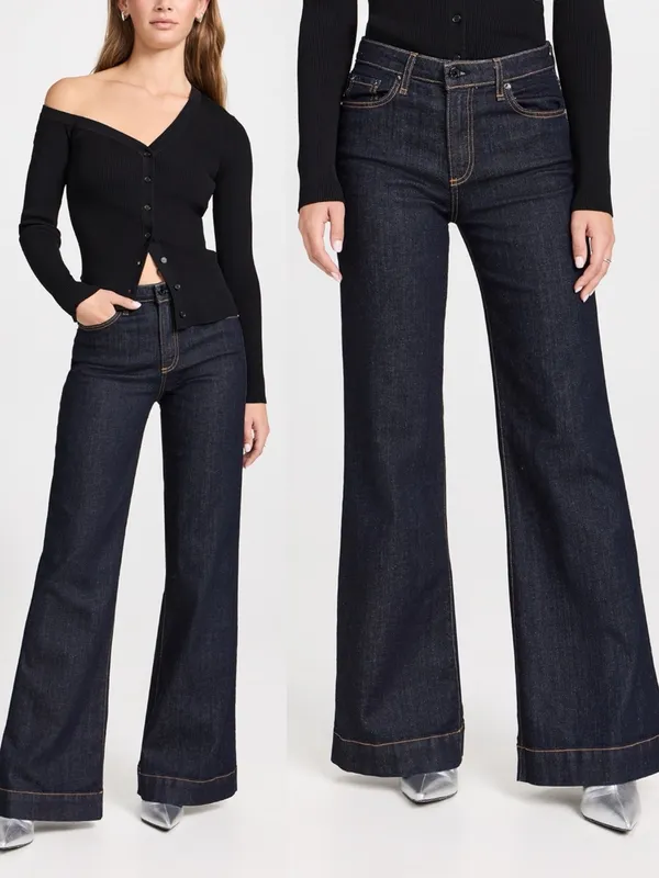 ASKK NY • Juniper Wide Leg Jean flare Olive Resin dark wash stretch trouser - Image 2