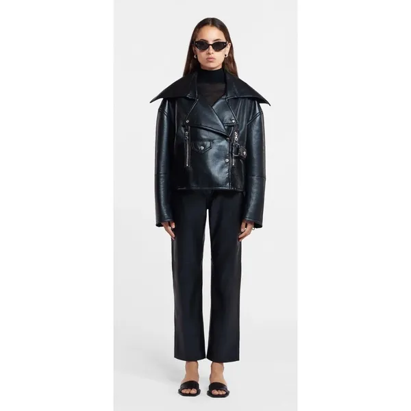 Nanushka Ado Regenerated Leather Biker Jacket‎ Black Espresso XS - Image 2