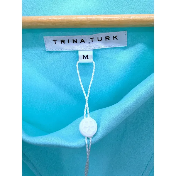 Trina Turk Ellyson Dress Sea Glass Blue Cowl Neck Cape Mini Dress‎ Size M NEW - Image 6