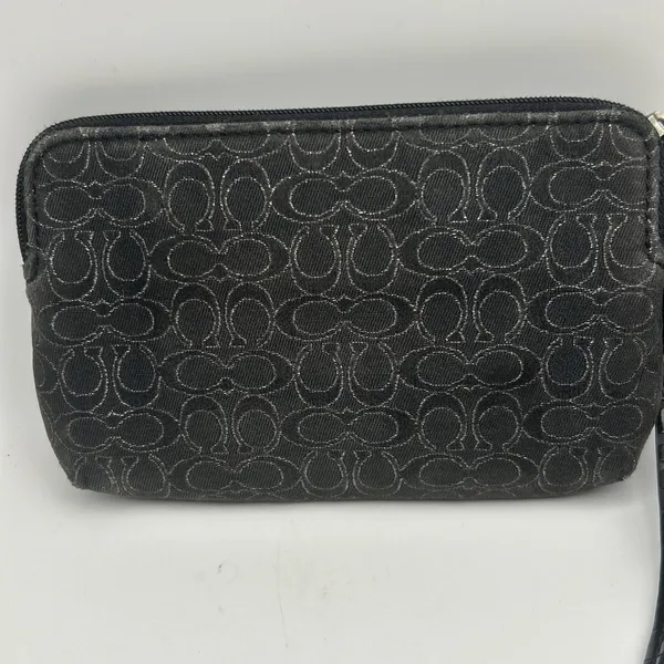 Coach Signature C Black Patent Trim Wristlet‎ Purple Lining Card Slots - Image 5