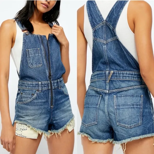 Free People Sunkissed Denim‎ Short Overalls Zip Front Jean Shortalls NEW Size 2 - Image 2