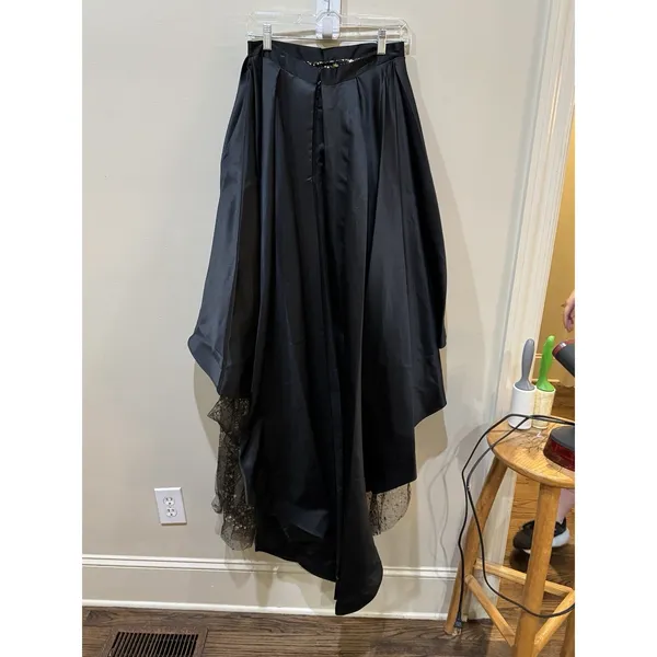 High Low Black Satin Skirt Celestial Tulle Lining Train Size Small Witchy Goth - Image 3