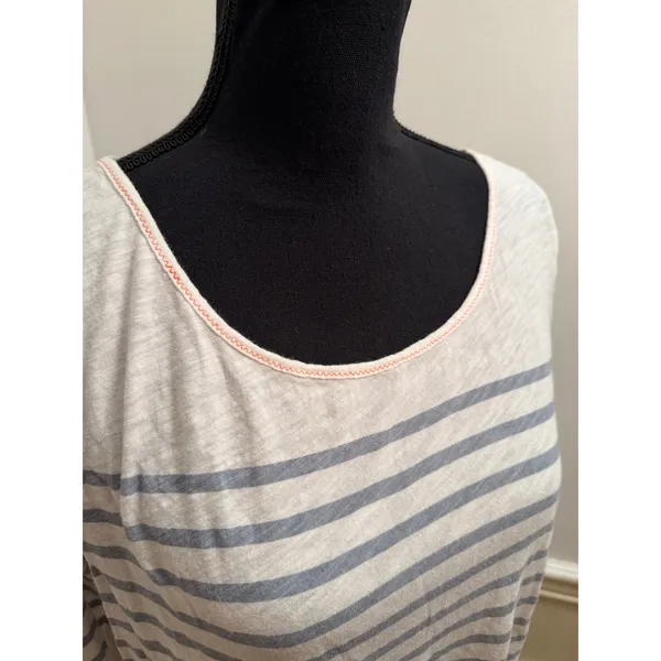 Anthropologie Little Yellow Button Striped Mixed Media 3/4 Sleeve Top Coastal - Image 3