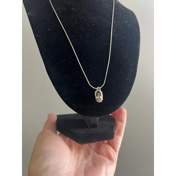 Sterling Silver Ballet Slipper Pendant Necklace .925 Dainty Baby Shoe Jewelry - Image 3