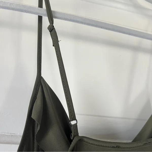 Bebe cowl neck spaghetti maxi strap dress in olive green size L - Image 7