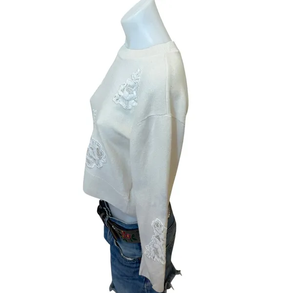 LoveShackFancy White Lace Crewneck Sweater XS Cashmere Romantic Designer $400 - Image 9