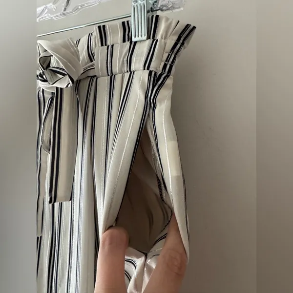 Zara‎ Blue White And Silver Striped Wide Leg Ankle Pants Pull On Elastic Waist - Image 3