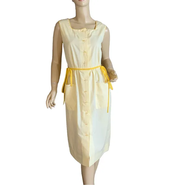 Vintage 1980'S Tanner Pale Yellow Sleeveless Shirt Dress With Belts (6) - Image 3