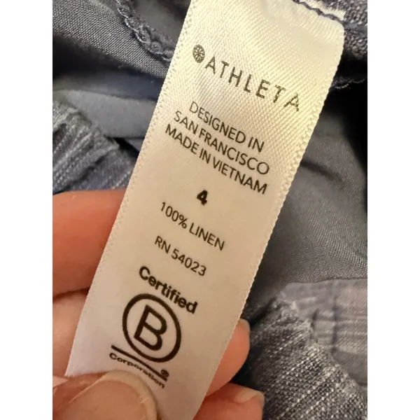 Athleta Cabo Linen‎ Textured Wide Leg Pant Blue Chambray Size 4 - Image 7