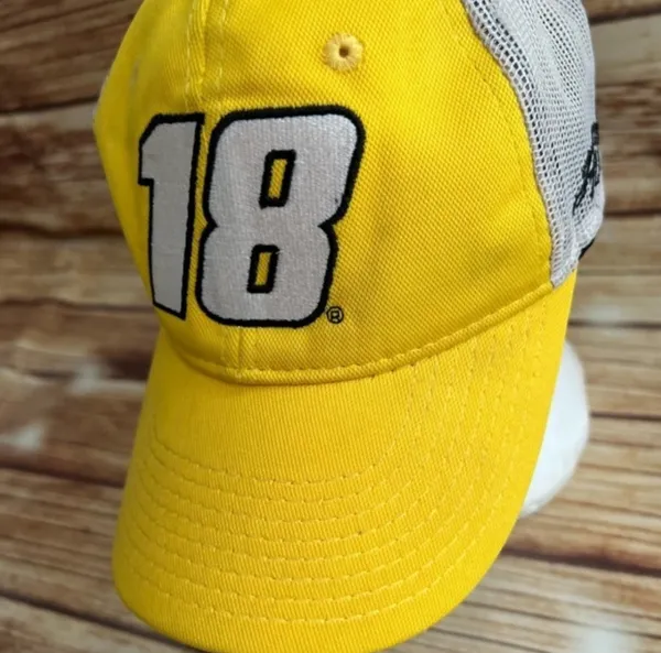 NASCAR Mesh back Team Yellow Hat Cap with driver's number Kyle Busch #18 - Image 8