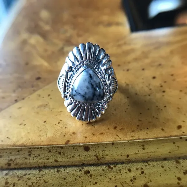 Natural White Buffalo Sterling Silver Ring Size 8 - Image 8