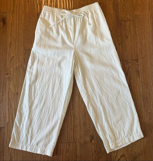 DKNY white linen drawstring crop pant size small - Image 2