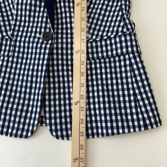 J.Crew Gingham Check Blazer Blue White Tuxedo Lapel‎ Professional Womens Size 2 - Image 9
