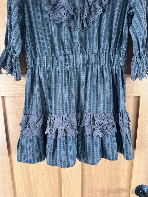 The Shirt by Rochelle Behrens The Nicky Ruffle Dress Black Eyelet Women’s Large - Image 3