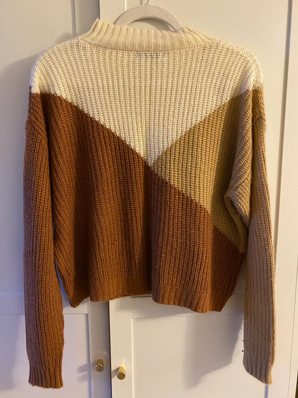 Shein Neutral Tan Brown White Pattern Sweater - Image 2
