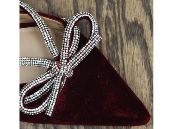 A New Day Womens Gwen Rhinestone Bow Heels Velvet 94656744 Burgundy Red 11M - Image 10
