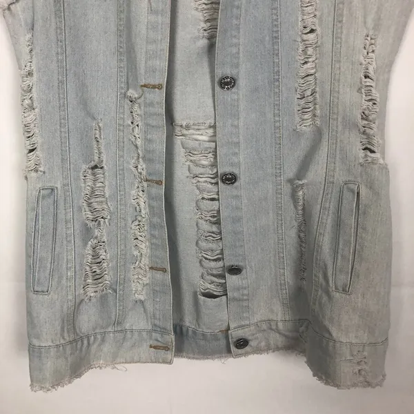 Distressed Denim Vest Womens Medium Long Length Western Cowgirl Rodeo Festival - Image 5