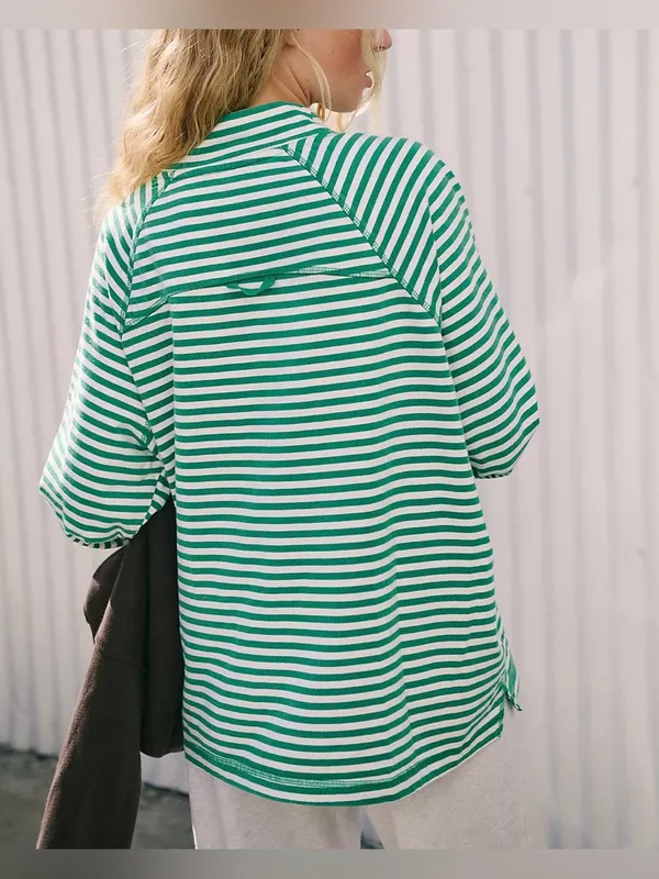 NWOT Free People FP Movement Restoration Yarn Dye Stripe Layer - Green Glow - L - Image 4