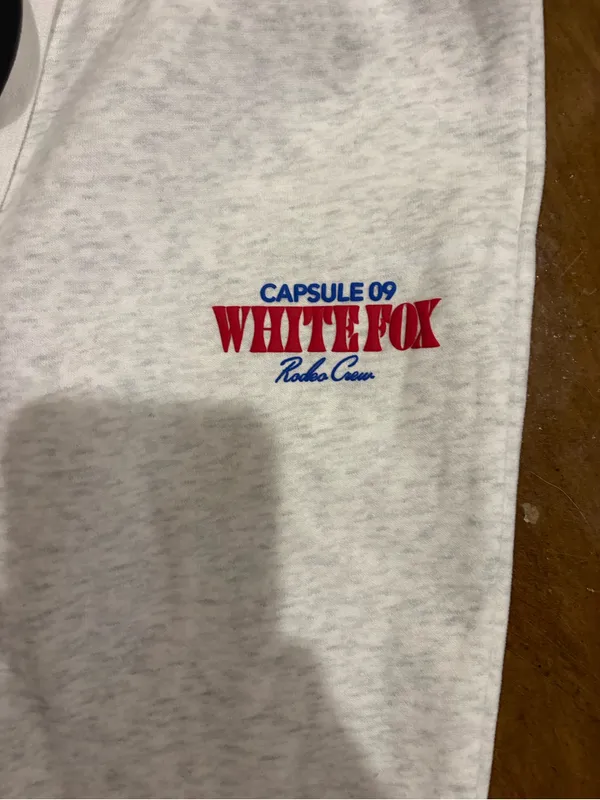 White Fox Boutique Light Gray Pajama Sweatpants with Red Logo - Image 2