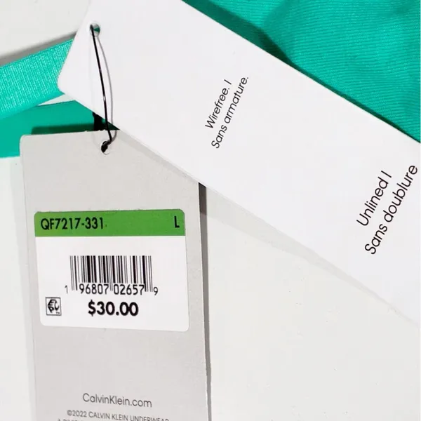 Calvin Klein‎ Women's Triangle Bra Teal Banded Unlined Size Large NEW - Image 3