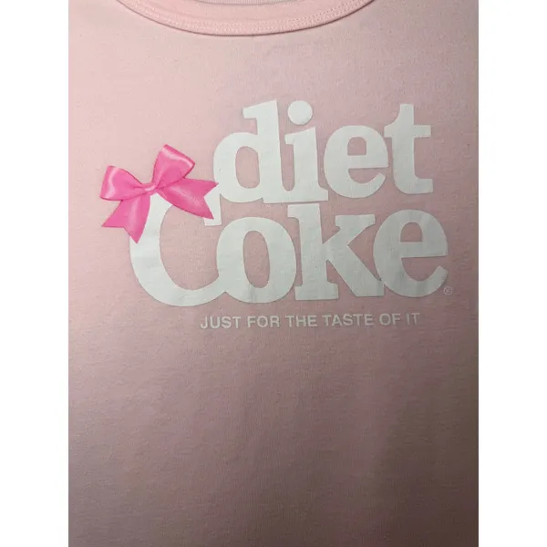 Diet Coke Pink Bow Graphic Tee Coca Cola Coquette Baby Pink Cotton Shirt Medium - Image 3